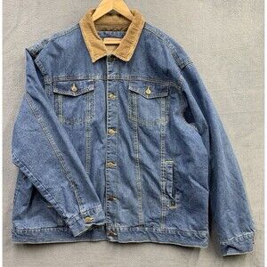 Vtg Territory Ahead Chore Jacket Denim Mens XXL Blue Barn Corduroy Trim 110377